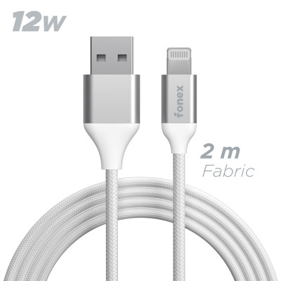 Immagine di Fonex cavo carica e dati 12W ultraresistente Lightning | 2 m | Bianco