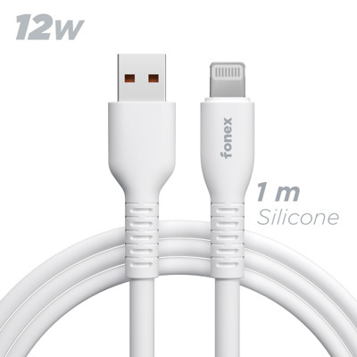 Immagine di Fonex cavo carica e dati in silicone 12W Lightning | 1 m | Bianco