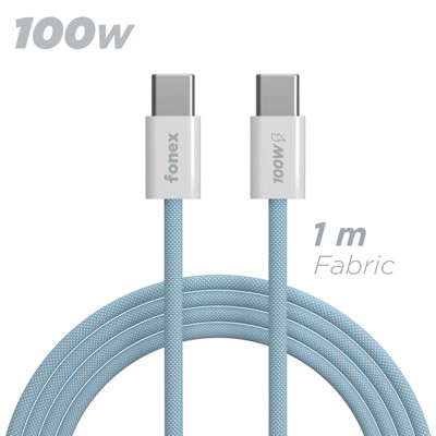 Immagine di Fonex cavo carica e dati 100W in tessuto ultraresistente Type-C to Type-C | 1 m | Blu