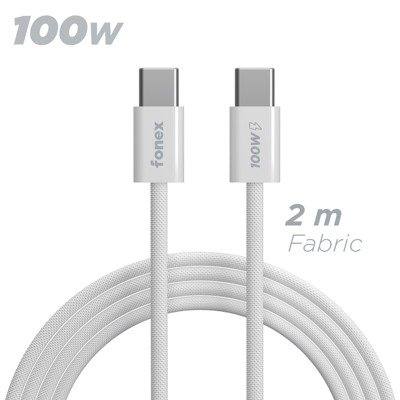 Immagine di Fonex cavo carica e dati 100W in tessuto ultraresistente Type-C to Type-C | 2 m | Bianco