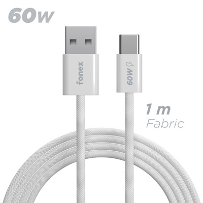 Immagine di Fonex cavo carica e dati 60W in tessuto ultraresistente USB to Type-C | 1 m | Bianco