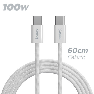 Immagine di Fonex cavo carica e dati 100W in tessuto ultraresistente Type-C to Type-C | 60 cm | Bianco