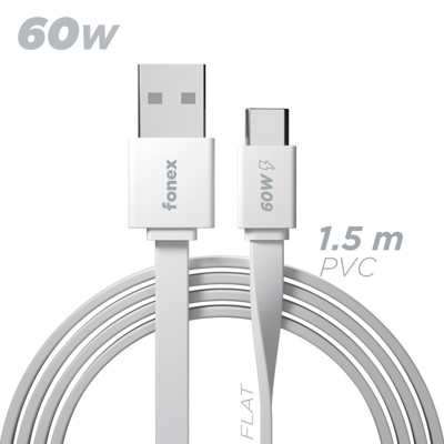 Immagine di Fonex cavo piatto carica e dati 60W USB to Type-C | 1.5m | Bianco