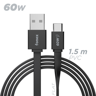 Immagine di Fonex cavo piatto carica e dati 60W USB to Type-C | 1.5m | Nero
