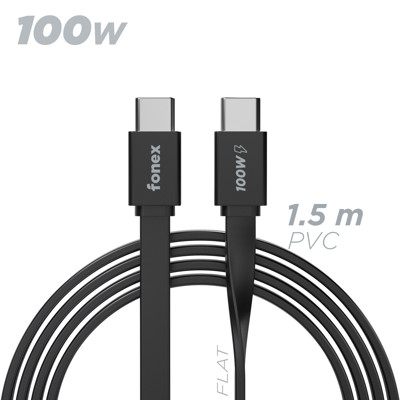 Immagine di Fonex cavo piatto carica e dati 100W Type-C to Type-C | 1.5m | Nero