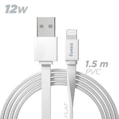 Immagine di Fonex cavo piatto carica e dati 12W USB to Lightning | 1.5m | Bianco