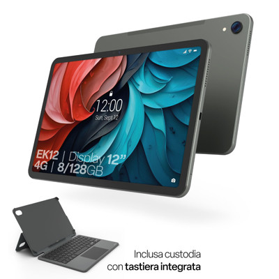 Immagine di Easyteck tablet EK12 12" 4G 8/128GB | Custodia con tastiera integrata inclusa | Dual Sim | Grigio