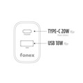 Immagine di Fonex caricatore da rete 20W con porta USB + Type-C (PD) | Nero