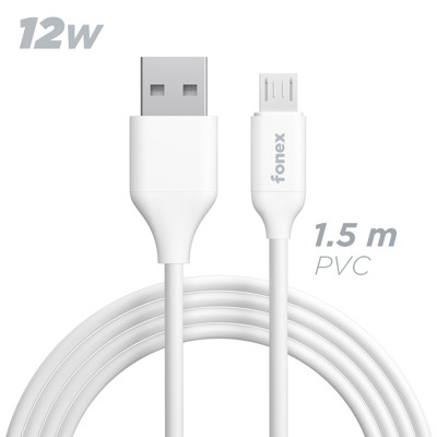 Immagine di Fonex cavo carica e dati 12W USB to Micro USB | 1.5 m | Bianco