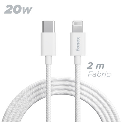 Immagine di Fonex cavo carica e dati 20W in tessuto ultraresistente Type-C to Lightning | 2 m | Bianco
