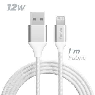 Immagine di Fonex cavo carica e dati 12W in tessuto ultraresistente USB to Lightning | 1 m | Bianco