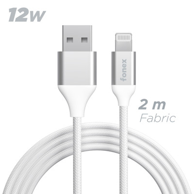 Immagine di Fonex cavo carica e dati 12W in tessuto ultraresistente USB to Lightning | 2 m | Bianco