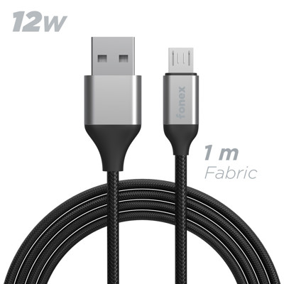 Immagine di Fonex cavo carica e dati 12W in tessuto ultraresistente USB to Micro USB | 1 m | Nero