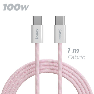 Immagine di Fonex cavo carica e dati 100W in tessuto ultraresistente Type-C to Type-C | 1 m | Rosa