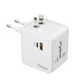 Immagine di Fonex adattatore universale da viaggio 20W GaN compatibile con prese USA, AU, EU, UK | Con porta Type-C e USB | Bianco