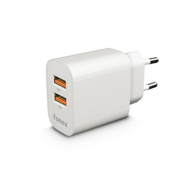 Immagine di Fonex caricatore da rete 20W con 2 porte USB | Bianco