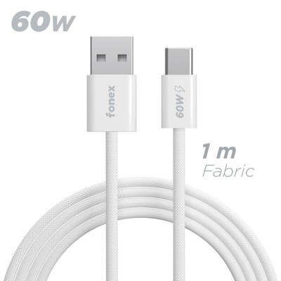 Immagine di Fonex cavo carica e dati 60W in tessuto ultraresistente USB to Type-C | 1 m | Bianco