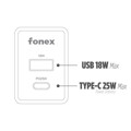 Immagine di Fonex caricatore da rete 25W GaN con porta USB + Type-C (PD) | Nero