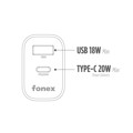 Immagine di Fonex caricatore da rete 20W con porta USB + Type-C (PD) | Nero