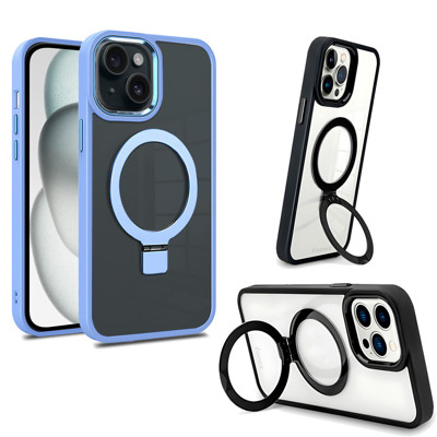 Immagine di Fonex cover Mag Stand con magnete e supporto per Apple iPhone 15 Plus | Bordo Viola chiaro