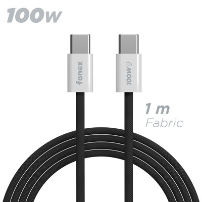 Immagine di Fonex cavo carica e dati 100W in tessuto ultraresistente Type-C to Type-C | 1 m | Nero