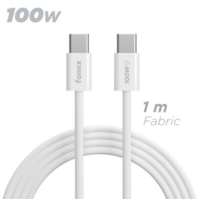 Immagine di Fonex cavo carica e dati 100W in tessuto ultraresistente Type-C to Type-C | 1 m | Bianco