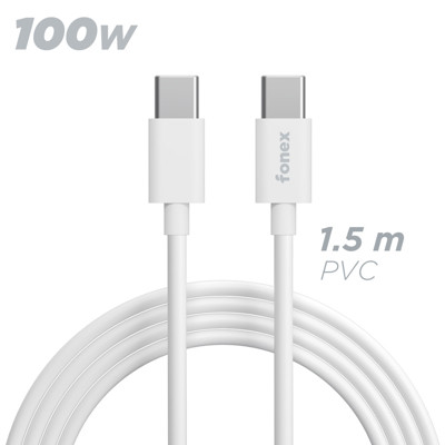 Immagine di Fonex cavo carica e dati 100W Type-C to Type-C | 1.5 m | Bianco