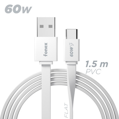 Immagine di Fonex cavo piatto carica e dati 60W USB to Type-C | 1.5 m | Bianco
