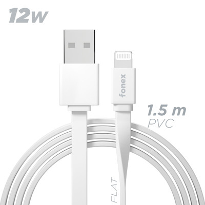 Immagine di Fonex cavo piatto carica e dati 12W USB to Lightning | 1.5 m | Bianco