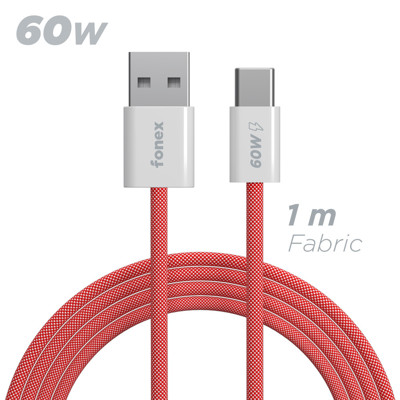 Immagine di Fonex cavo carica e dati 60W in tessuto ultraresistente USB to Type-C | 1 m | Rosso