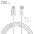 Immagine di Fonex cavo carica e dati 100W in tessuto ultraresistente Type-C to Type-C | 3 m | Bianco