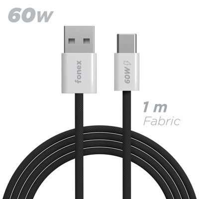 Immagine di Fonex cavo carica e dati 60W in tessuto ultraresistente USB to Type-C | 1 m | Nero