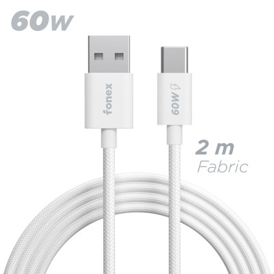 Immagine di Fonex cavo carica e dati 60W in tessuto ultraresistente USB to Type-C | 2 m | Bianco