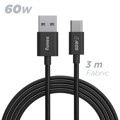 Picture of Fonex charge and data cable 60W ultra-strong fabric USB to Type-C | 3 m | Black