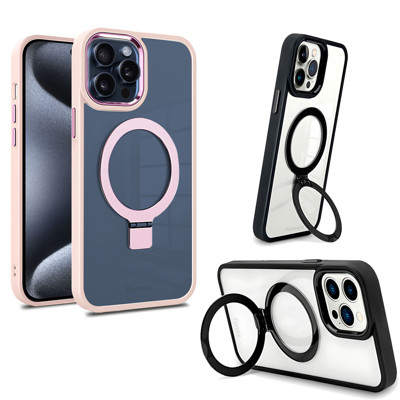 Picture of Fonex Mag Stand case with magnet and holder for Apple iPhone 15 Pro | Pink border